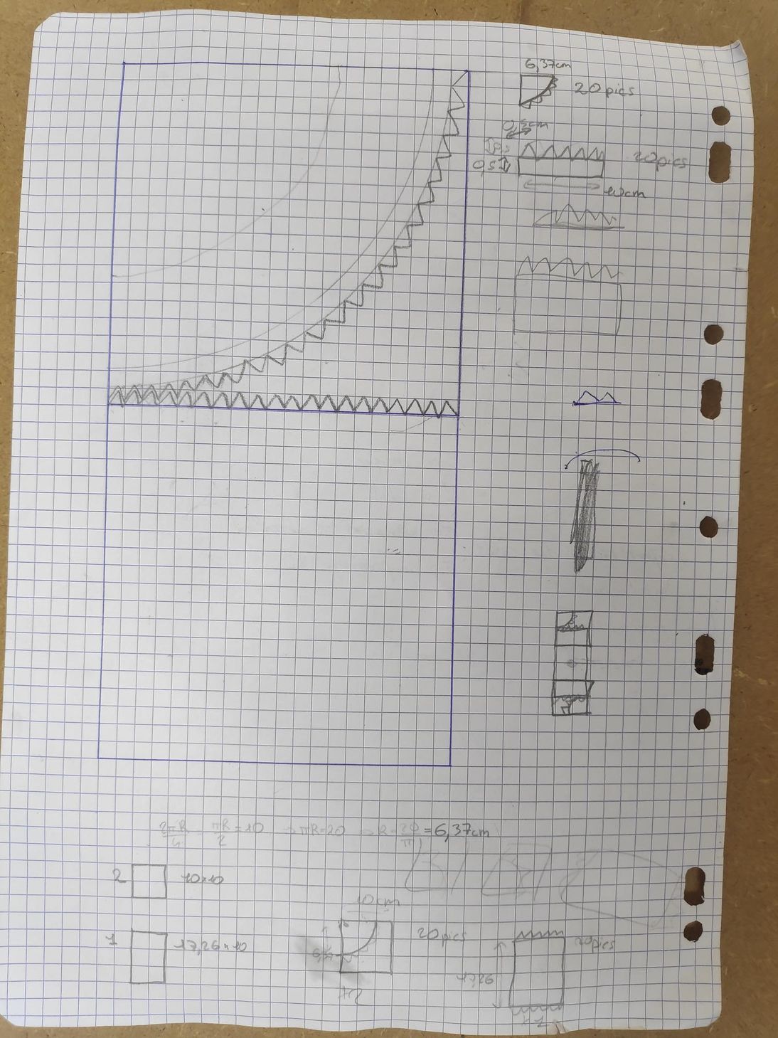 Suite de la feuille avec nos premières esquisses